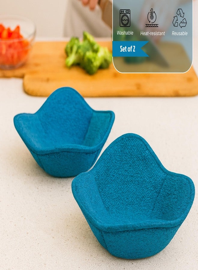 ULVEOL Set 2X Light Blue 7" sq. x 4"H Microwave Polyester Bowl Cloth - Home Kitchen Plate Hot Pads Pot for Microwaveable - Hot Heatproof Plate Holder Pots Holders for Bowls - Good Kitchen Accessories - Image 4